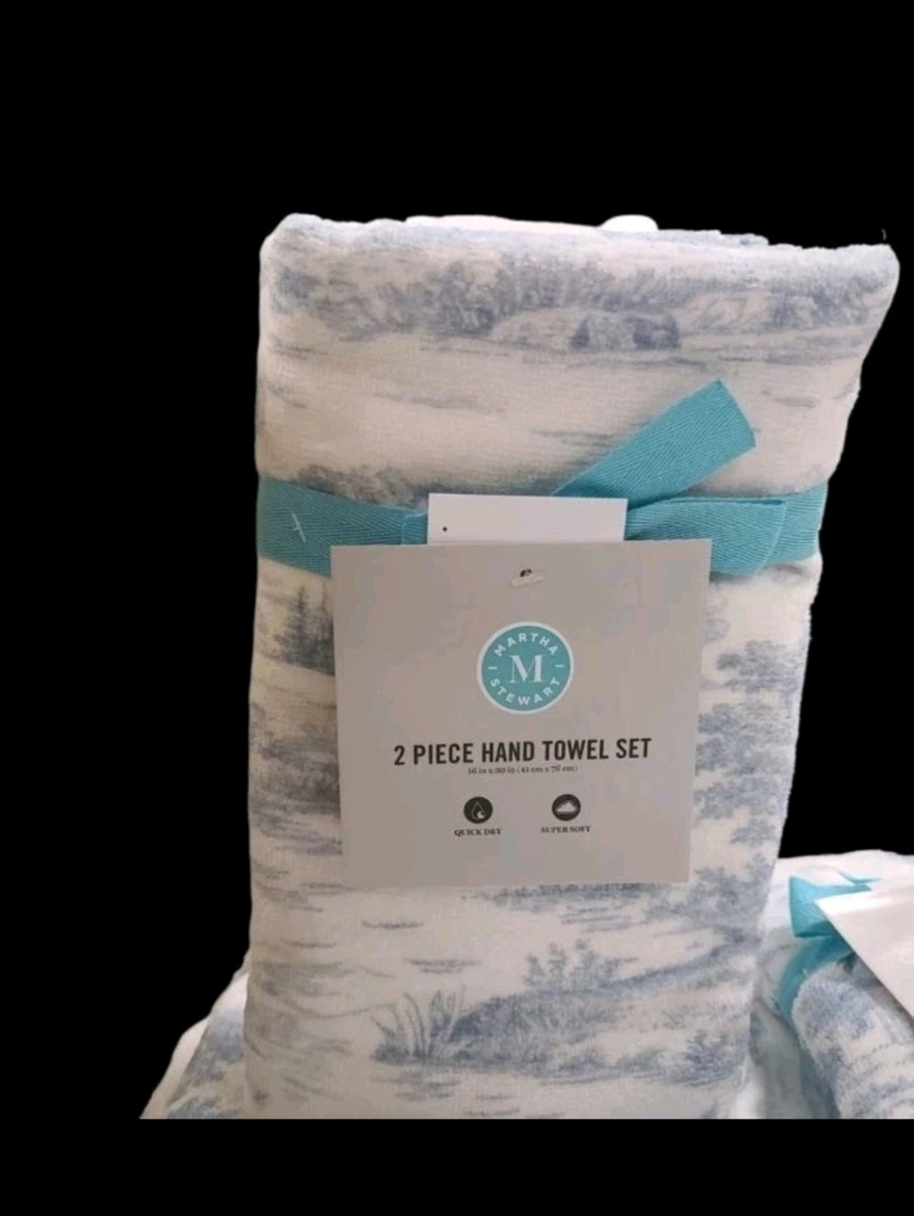 6pc Martha Stewart Blue Toile Velour Bath Hand Tip Towel Set 100% Cotton NEW - Picture 2 of 16